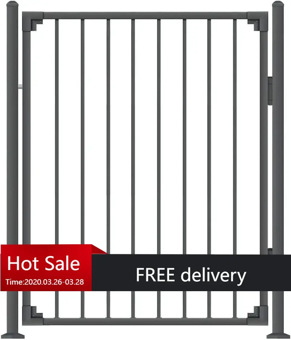 XCEL Fence® Black Steel Anti-Rust Fence Gate，Flat Top/Flat Bottom，4FT H x 4 FT W，Easy Installation  - 2 Post Included*