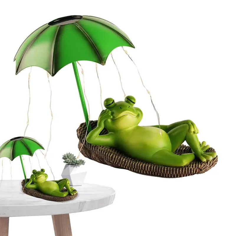 

Solar Frog Umbrella Pond Statues for Trees Flower Beds Fences Sidewalks Solar Garden Frog Statue Solar Powered Frog Ornaments