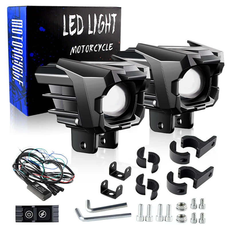 

80W Motorcycle Headlight Fog Lights Led Auxiliary Driving Light Spotlight Headlamp Dual Color Flasher Moto Fog Lamp For Kawasaki
