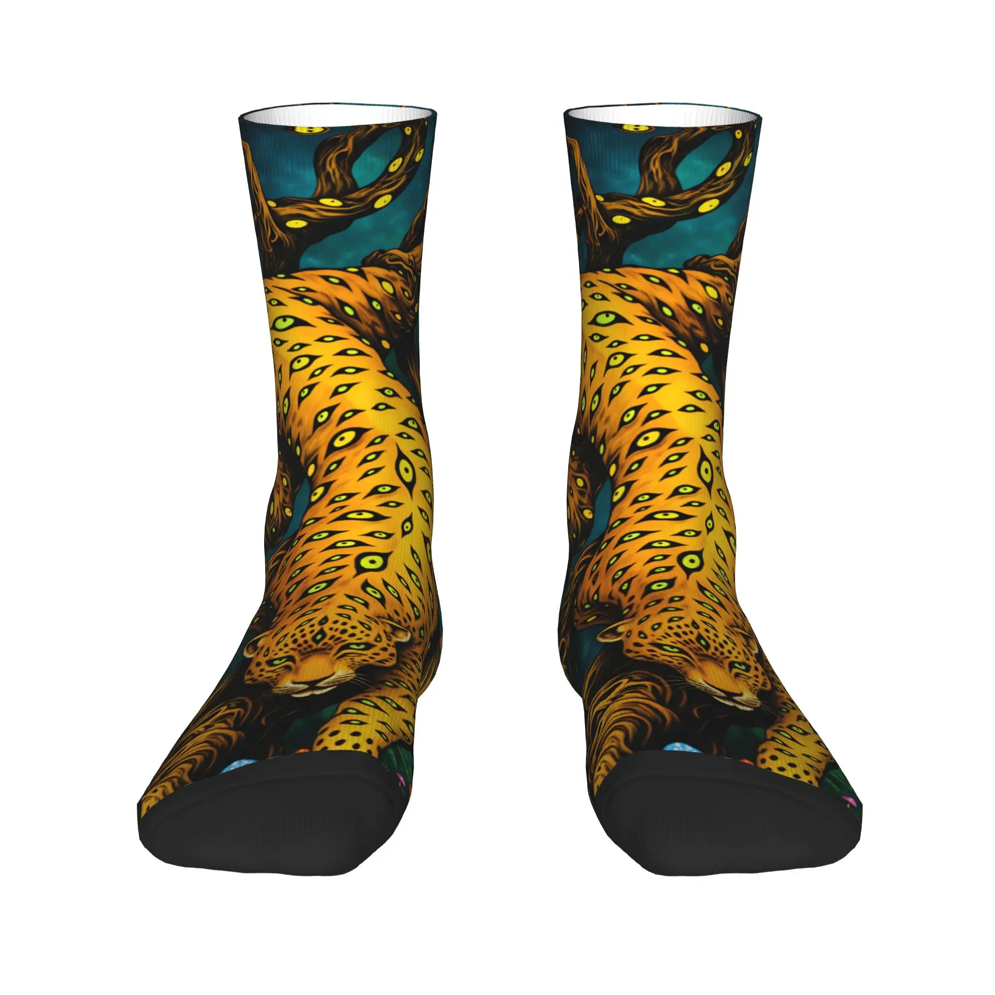 Psychedelic Jaguar With Eyes Pattern In Magic Forest Socks  Pattern Stockings Anti Sweat Men Socks High Quality Autumn Socks