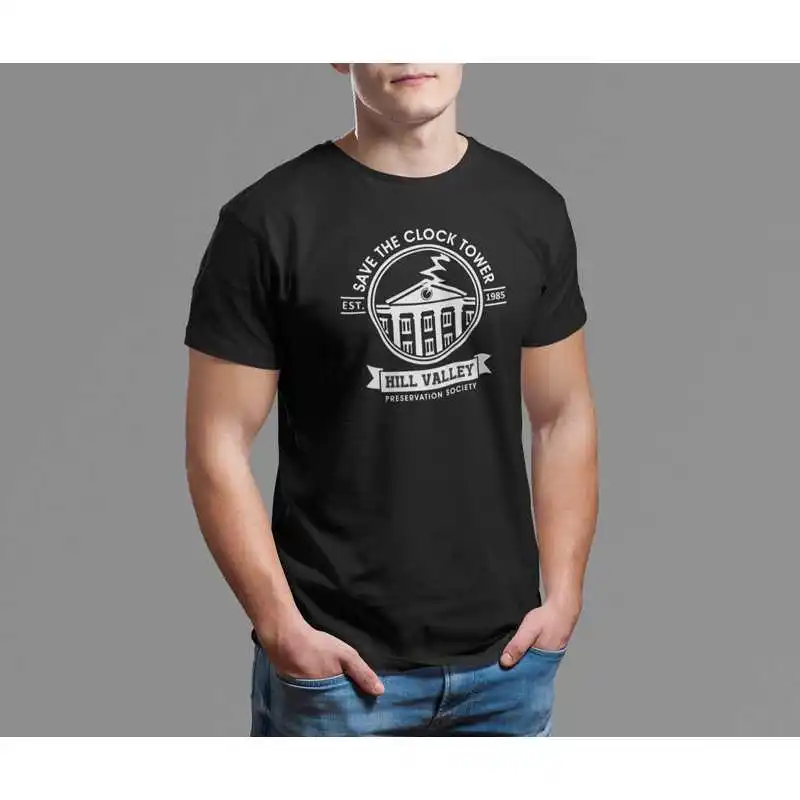 Back to the Future Retro Save The Clock Tower Graphic T Shirts Hill Valley 8MPH Short sleeve Unisex Tee 80s Sci Fi Film Gift