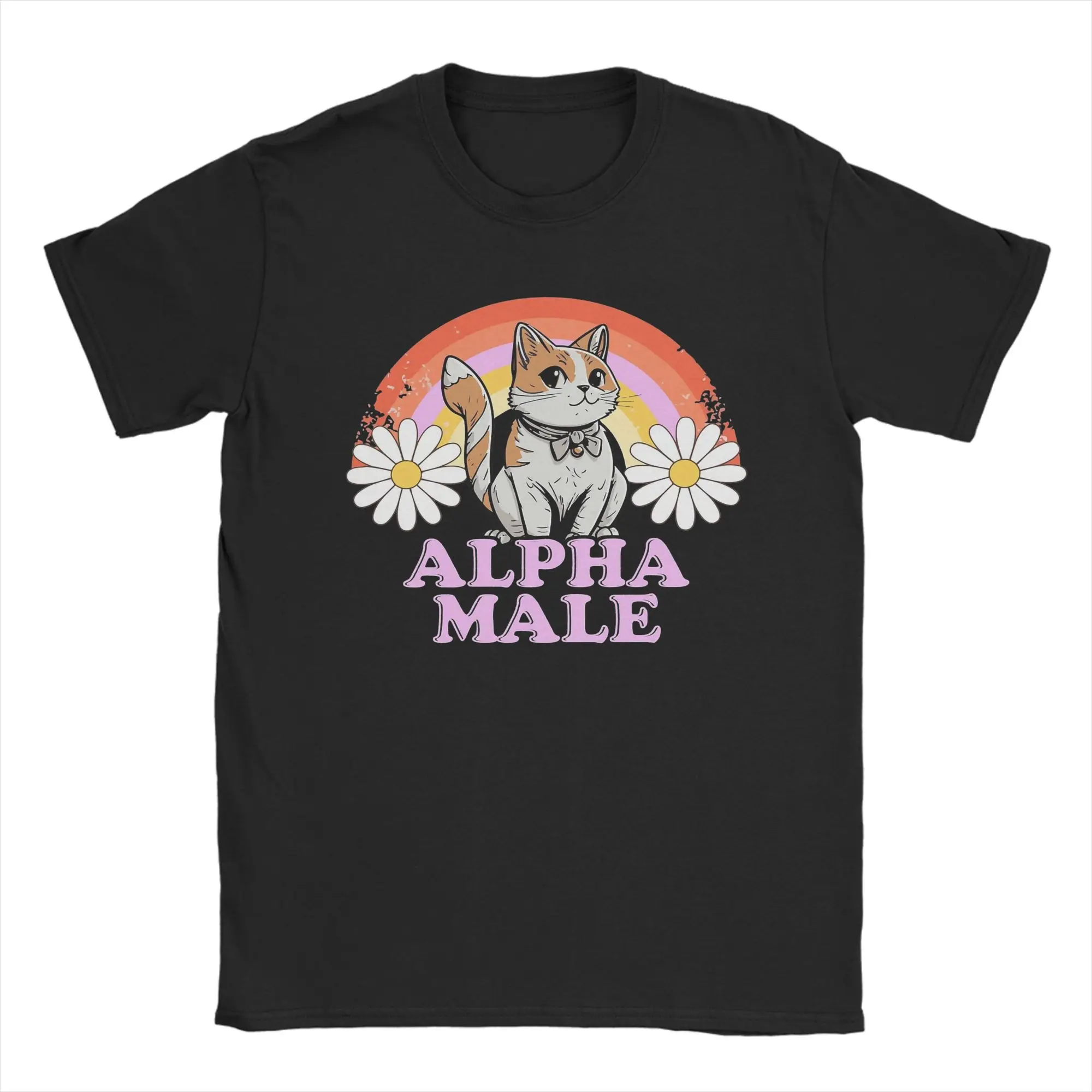 Hipster Alpha Male Fun Cute Cat T-Shirts Men Crew Neck Cotton T Shirts  Short Sleeve Tees Summer Clothes