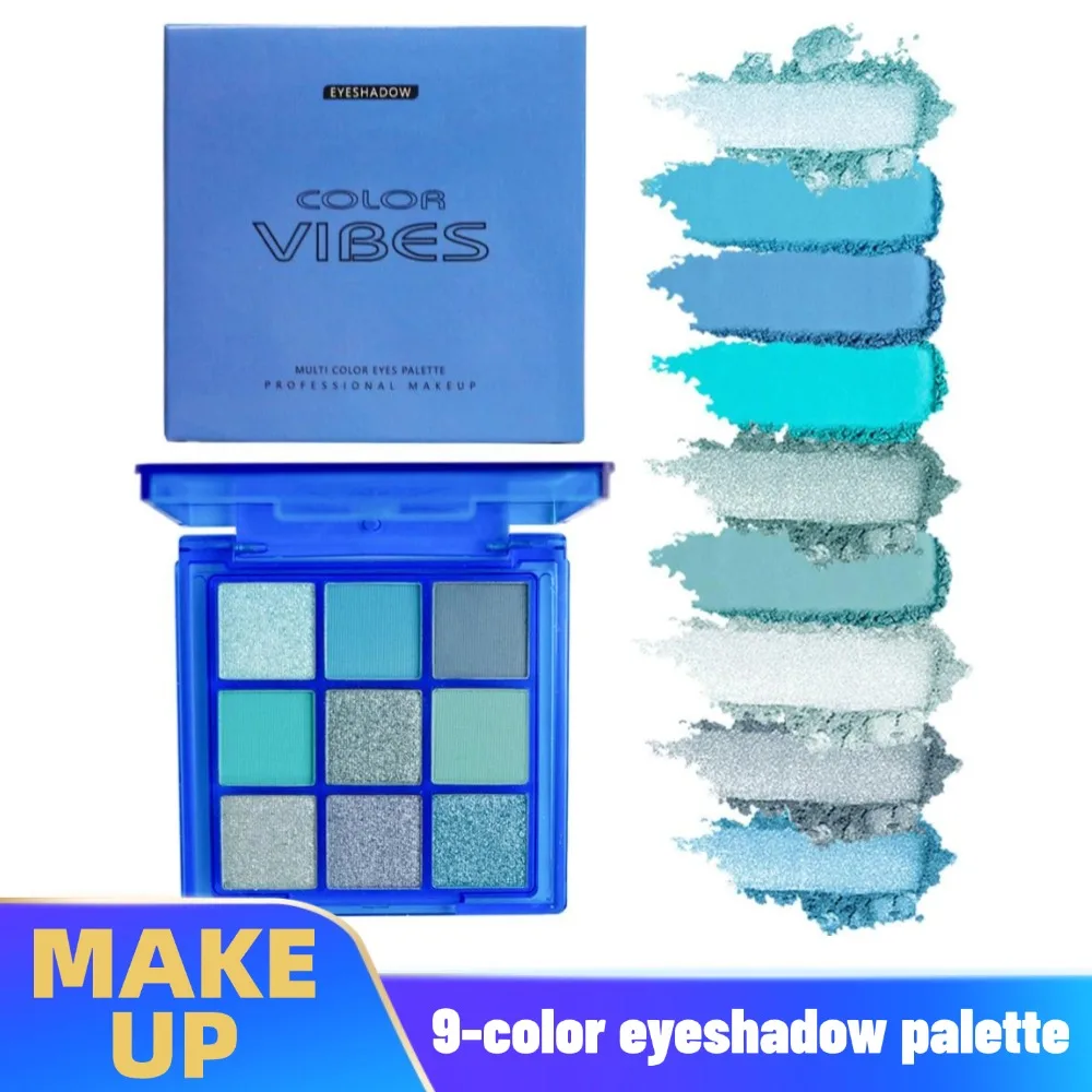 Blue 9 Color Eye Shadow Plate Highlighters Long Lasting Glitter Eye Makeup Sweat-proof Natural Matte Pearlescent Eyeshadow Eye