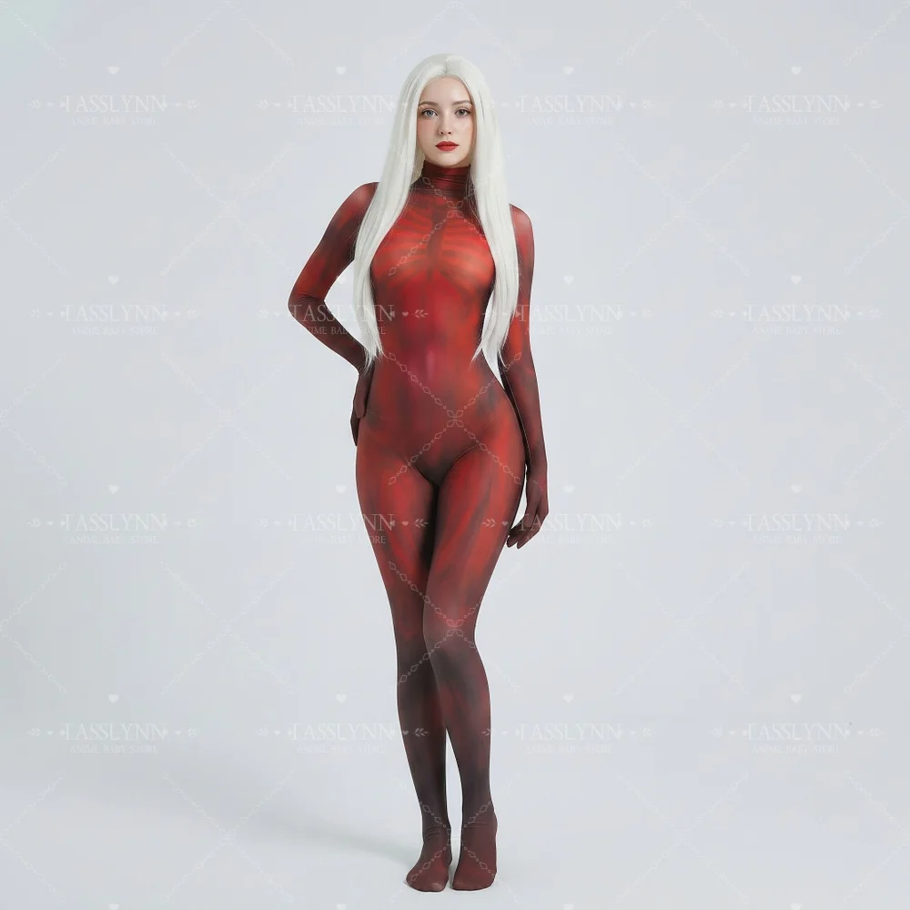 Red Skeleton Muscle Print Zentai Bodysuit, Women Full Body Human Texture Jumpsuit, Horror Costume for Halloween Cosplay Party view 6