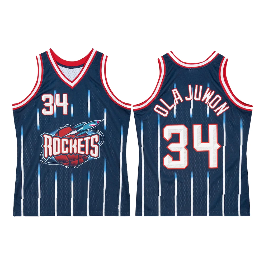 USA Men's Basketball Jersey Retro Classic Jersey 96 Version Houston 34 Hakeem Olajuwon Navy Classic Men's and Women's Fashion