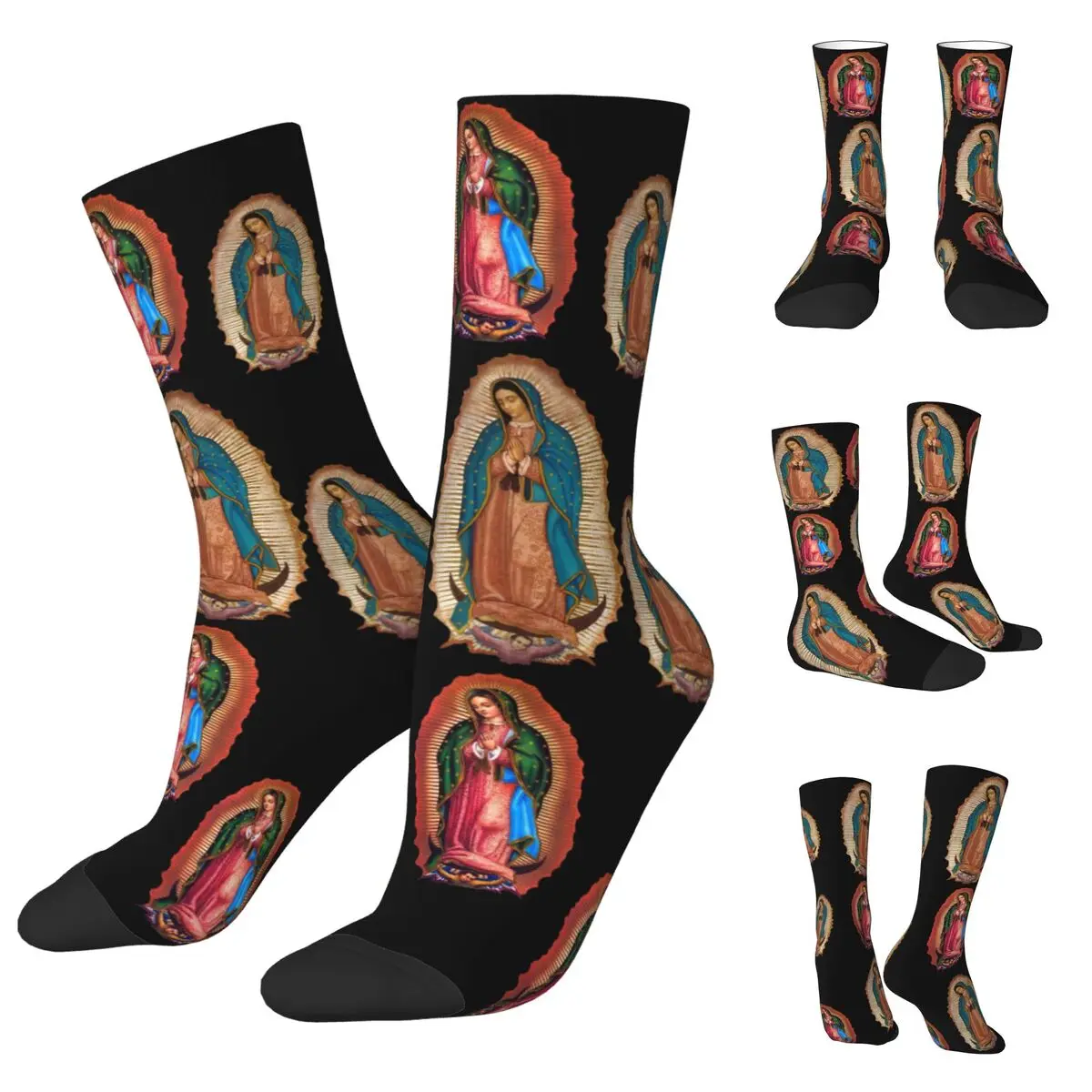 Meias unisex Virgin Mary, Corrida 3D Print, Lady Of Guadalupe, Happy Street Style, Meia louca