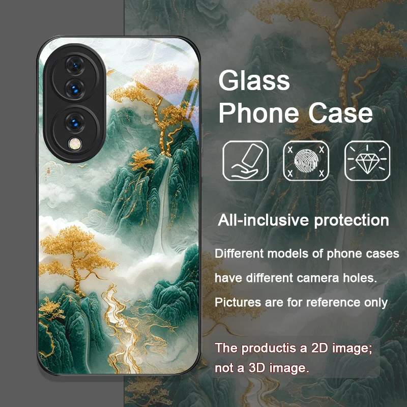 Art Mountain Landscape Painting Tempered Glass Phone Case for Huawei Honor 200 Lite 100 90 Pro 70 80 Magic 7 6 PRO X8 X9 Cover
