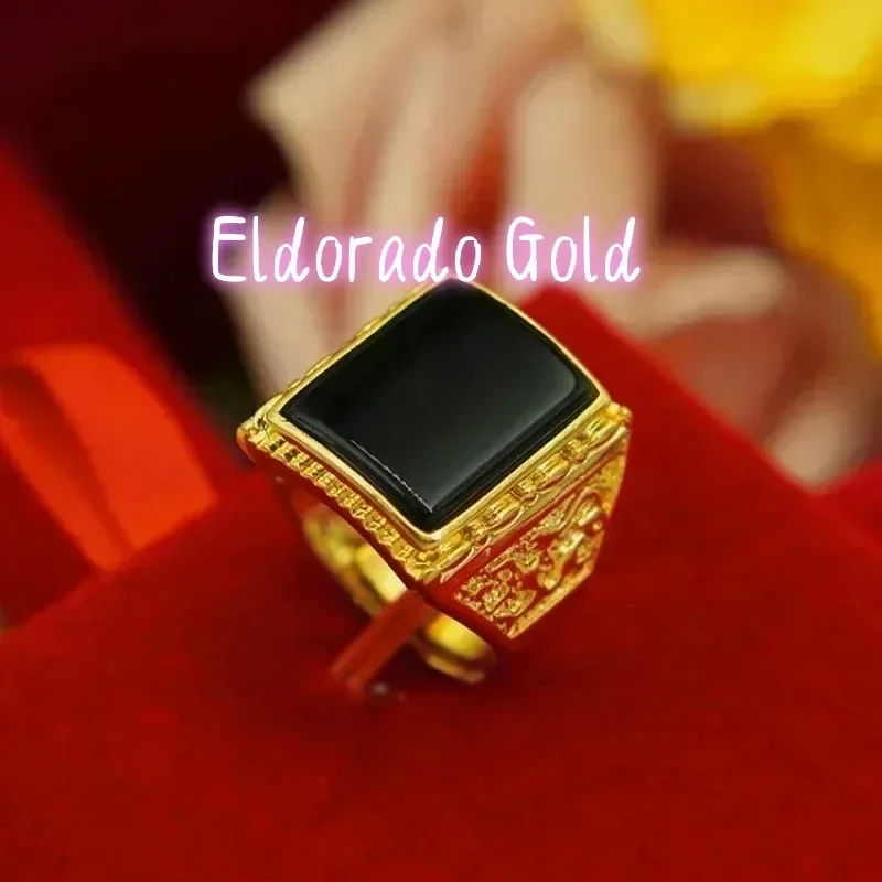 

Eldorado Gold Eldorado 2025 Fine Gold AU999 Ring Mens Fashion Temperament Real Gold Ring 24K Pure Gold Agate God Of Wealth Adj