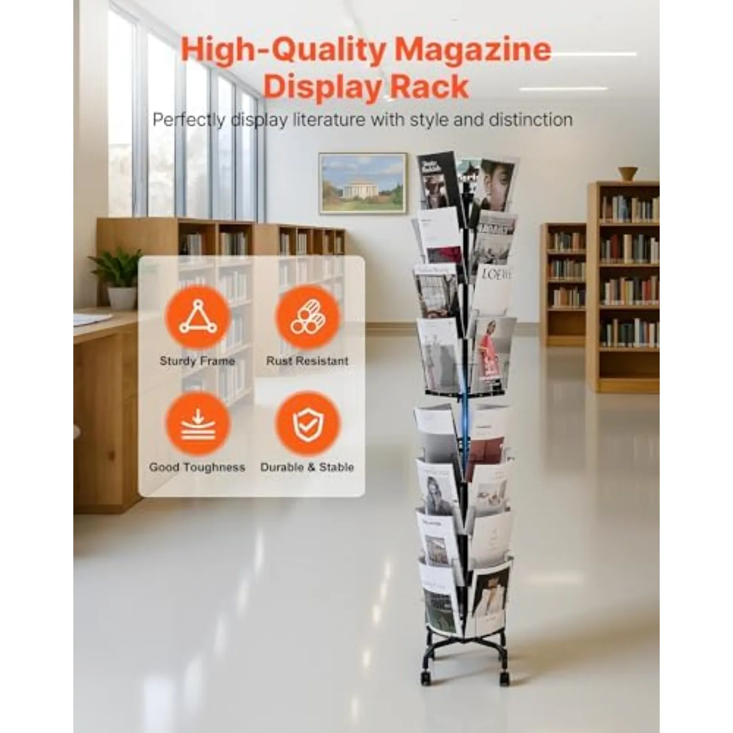 Greeting Cards Display Rack, 32 Pockets Rotating Postcard Brochure Display Stand, 360° Spinning Card Display Rack with