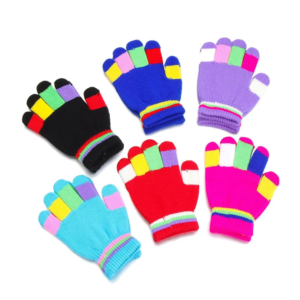 5-8 Years Winter Knitted Gloves For Girls Boys Antiskid Warm Full Finger Mittens Gloves for Children Kids