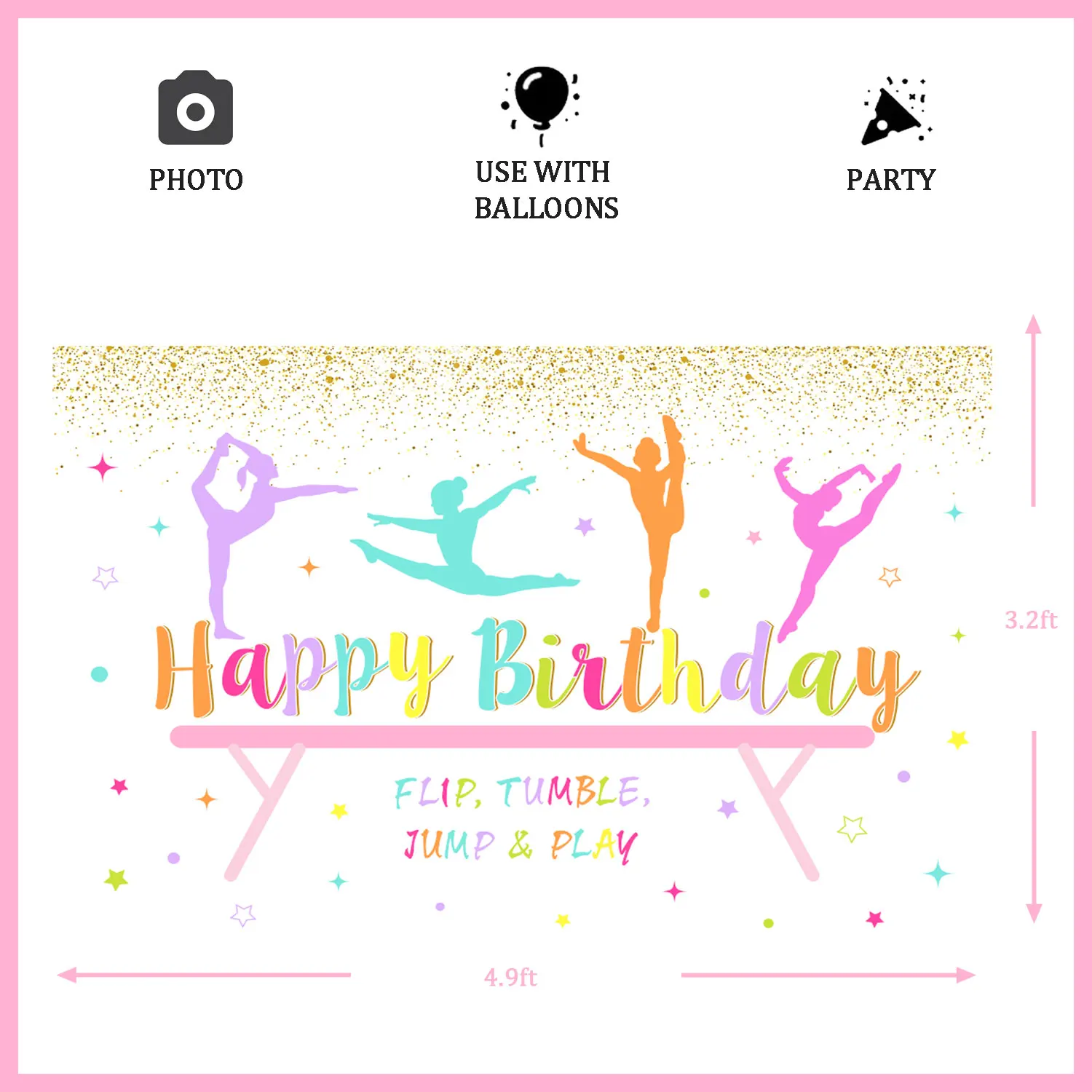 Gymnastics Theme Background Decoration for Girls, Gymnast Girl, Happy Birthday Backdrop Banner, Birthday Party Decorations Suppl