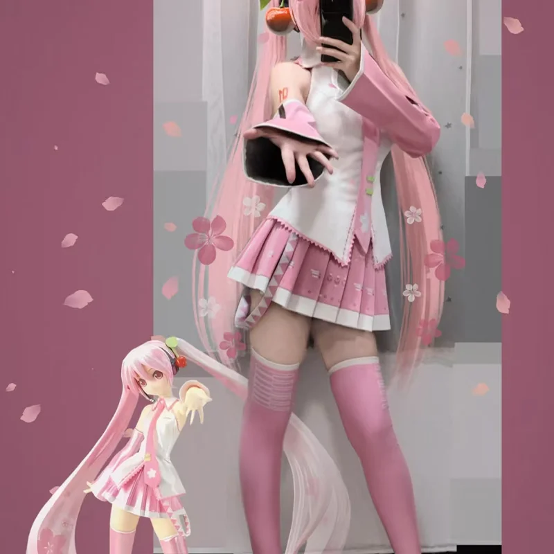 Japanese Virtual Idol Miku Pink Cosplay Costume Performance Uniform Suit Wig Spring Sakura Cherry Party Role Play Dress Up Skirt view 2