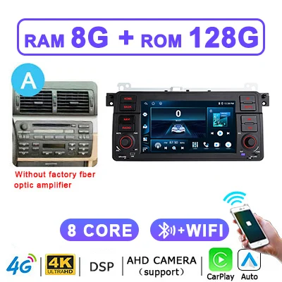Android 15 autoradio multimediaspeler GPS voor BMW 3-serie E46 M3 318/320/325/330/335 1998-2005 draadloze CarPlay Android Auto