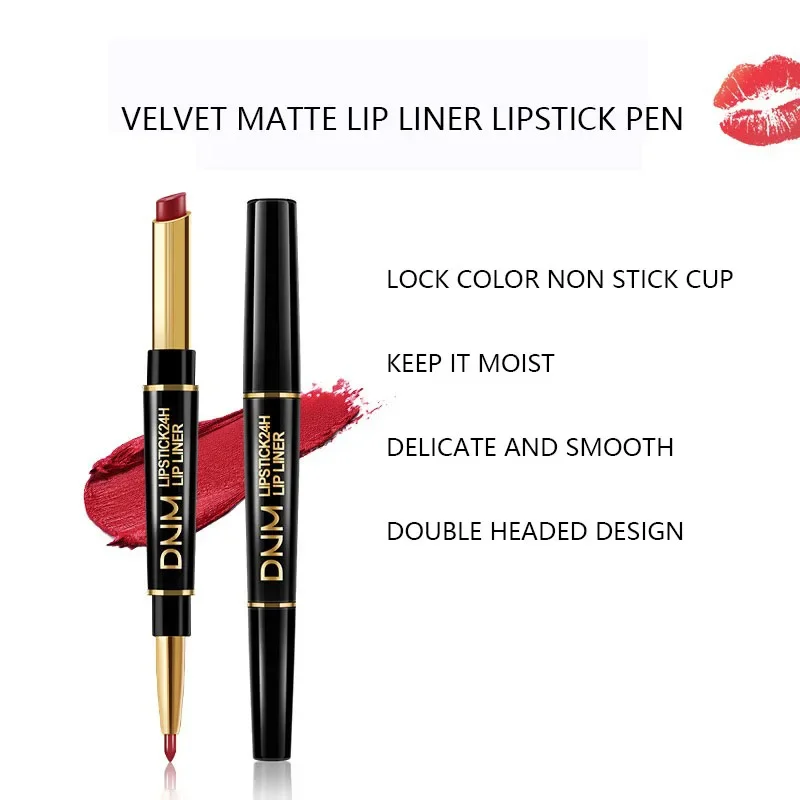 Fluwelen Matte Lip Liner Lipstick Pen Rode Contour Tint 2 in 1 Sexy Naakt Rode Contour Tint non-stick Cup Lipliner Make-up Cosmetische