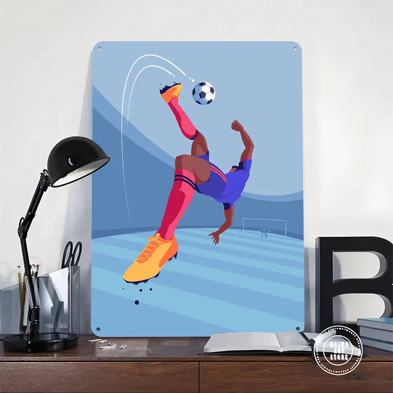 Soccer Player Bicycle Kick Printing Poster Customized Retro Wall Art Vintage Metal Signs for Fans Decor Room Mancave Decoration