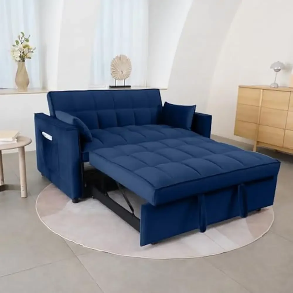 2-Seater Sleeper Pullout Loveseat Reclining Sofa Bed with Adjustable Backrest Pillows Pockets Couch Living Room Sofa Bed Futon