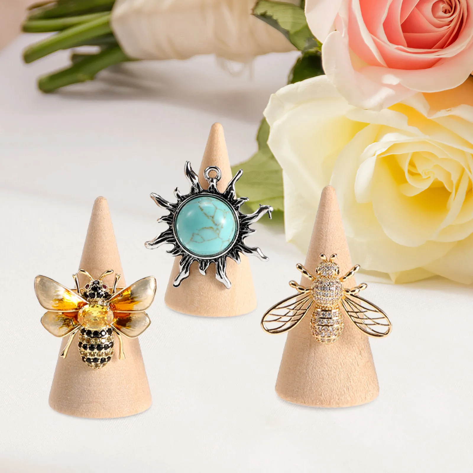

20Pcs Wood Cone Finger Jewelry Display Wooden Ring Holder for Rings Showcase Storage and Clear Visual Selection
