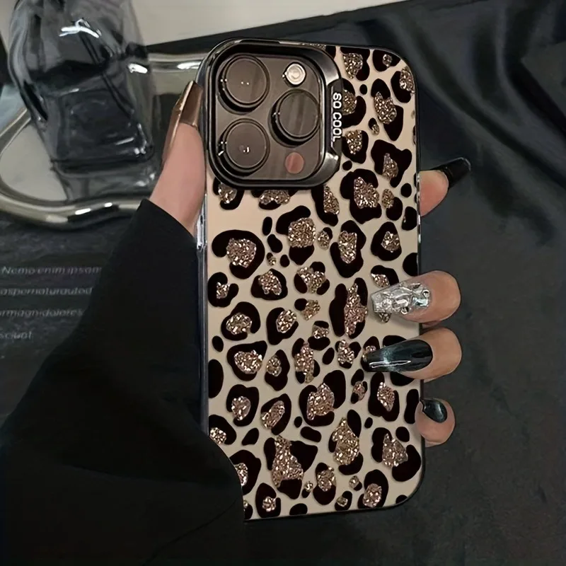 Capa de Telefone com Design de Leopardo Brilhante em Ouro de Alta Qualidade, Compatível com iPhone 17 16 15 14 13 12 11 Pro Max 14 15 16Plus
