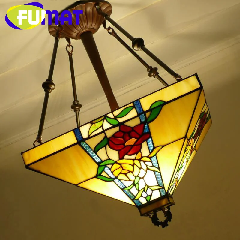 

FUMAT Tiffany style stained glass Mediterranean inverted pendant light for living room dining room bedroom aisle LED decor