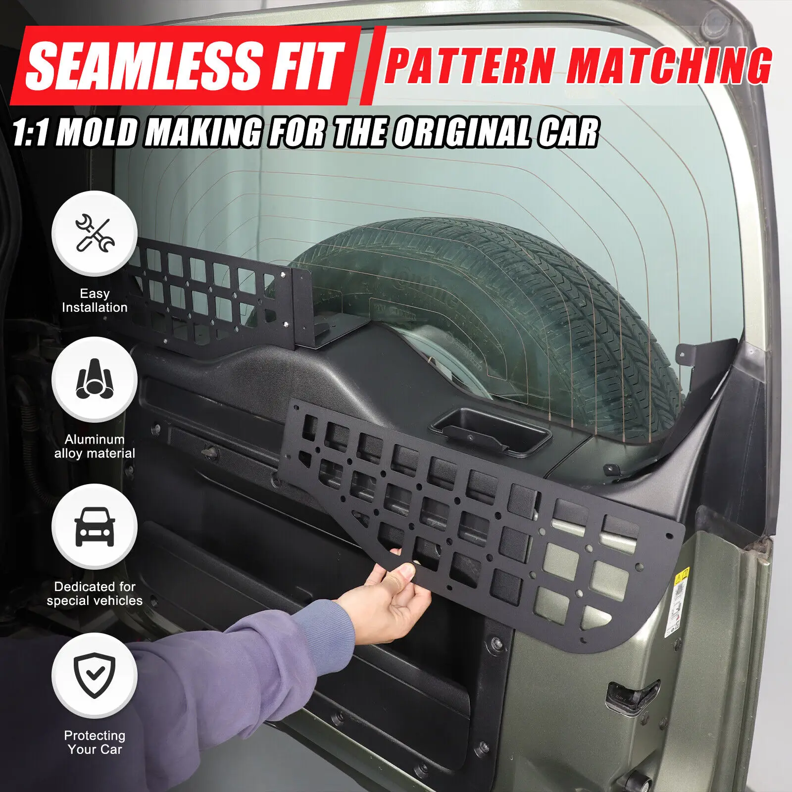 

Aluminum Alloy Black Car Tailgate Window Storage Panel Fence Trim Molle Panel Rack For Land Rover Defender 90 110 130 2020-2025