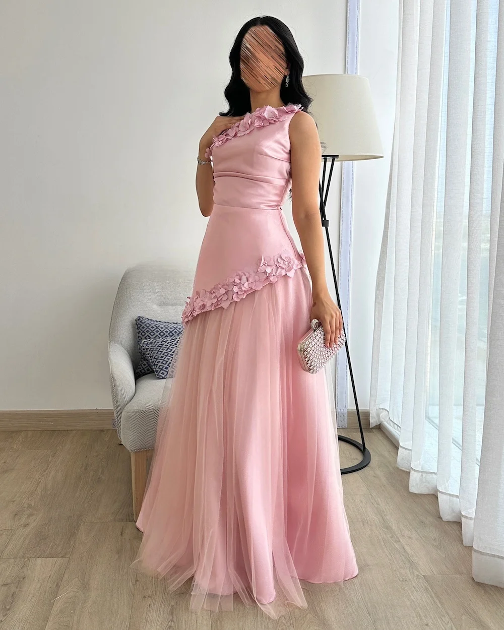 

Mina Sleeveless Arabic Evening Dress Luxury Elegant Party Dresses Woman Flowers Customized Backless Sloping Shoulders Prom 2025