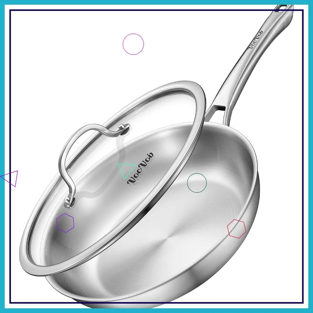 

12-Inch Stainless Steel Frying Pan with Lid, PFOA & PTFE Free, Oven & Dishwasher Safe, Works on All Cooktops