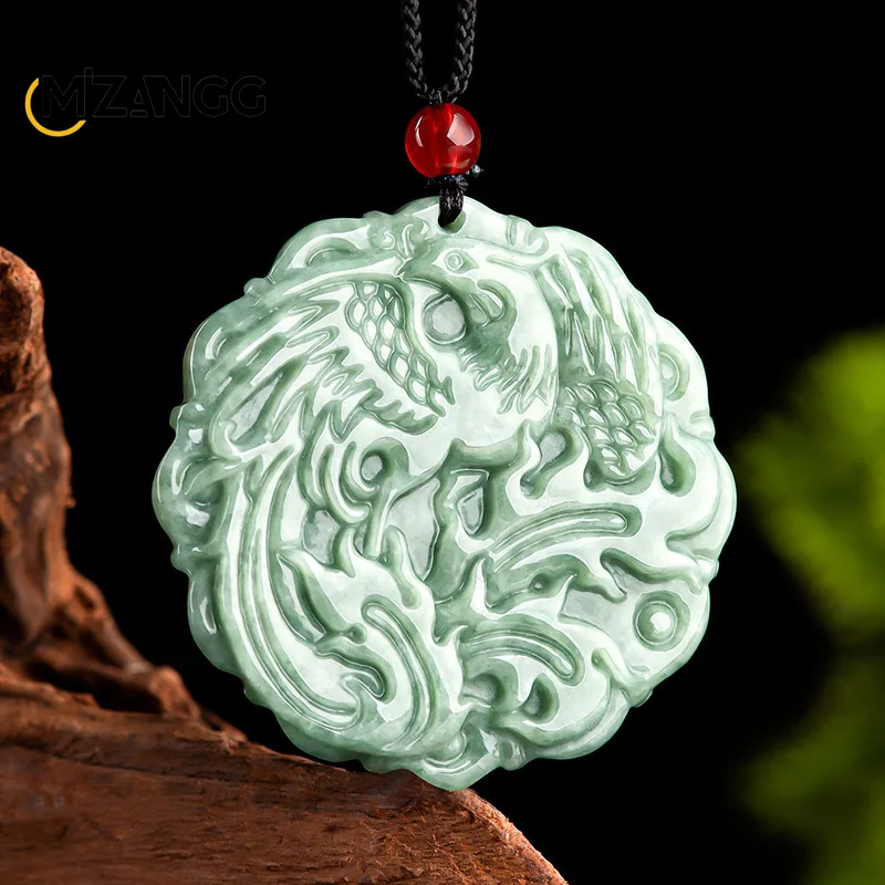 Myanmar Jadeite Bean Seed Phoenix Pendant Hand-carved Retro Exquisite Men's and Women's Jade Necklace Jewelry Mascot