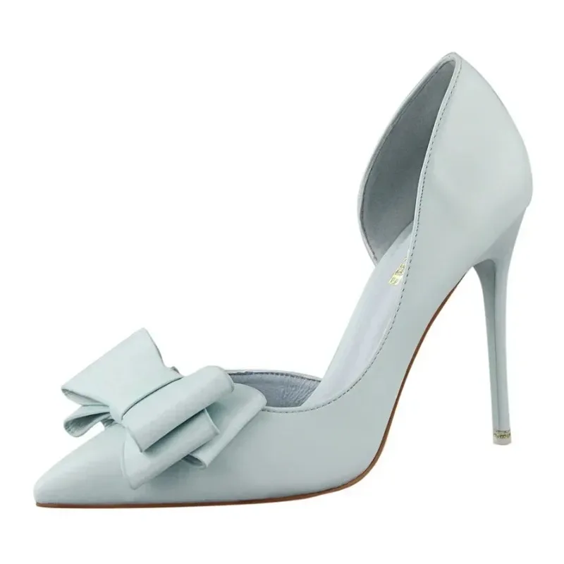 2025 Fashion Delicate Sweet Bowknot High Heel Shoes Side Hollow Pointed Women Pumps Pointed Toe 10.5CM thin Dress Shoes