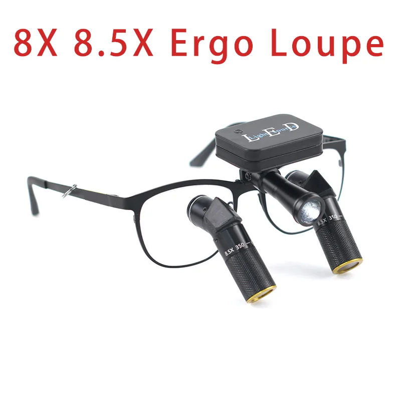 NDI TTL Working distance adjustable Ergo Loupes 8X 8.5X ergo magnifier with light Dental Surgical Loupes  Titanium Frame