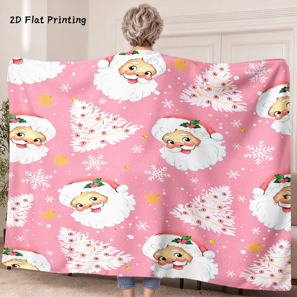 1PC Pink Background Santa Print Wearable Blanket-Soft and comfortable for both men and women. It is very suitable for daily use,