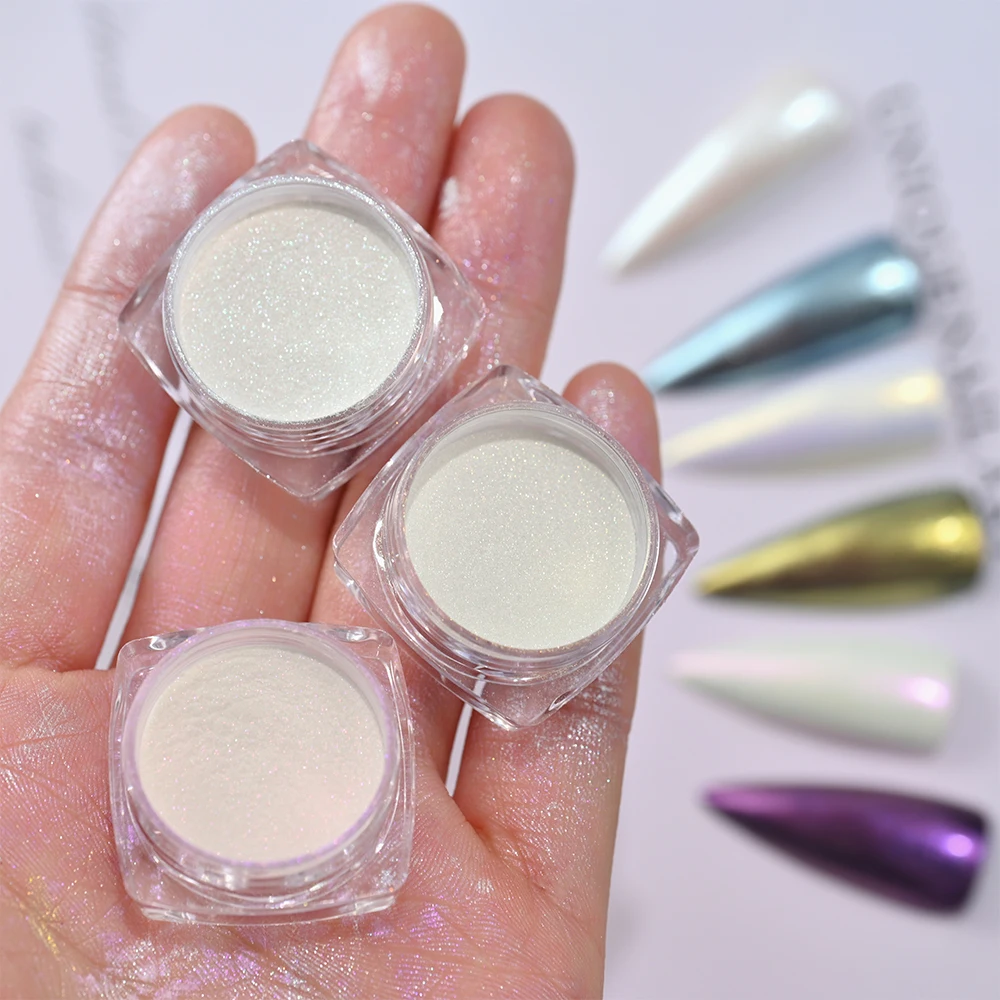 White Pearl Chrome Powder Glazed Donut Fairy Dust Nails Mirror Moonlight Nail Pigment Winter New Trend White Chrome Powder Y2K*1