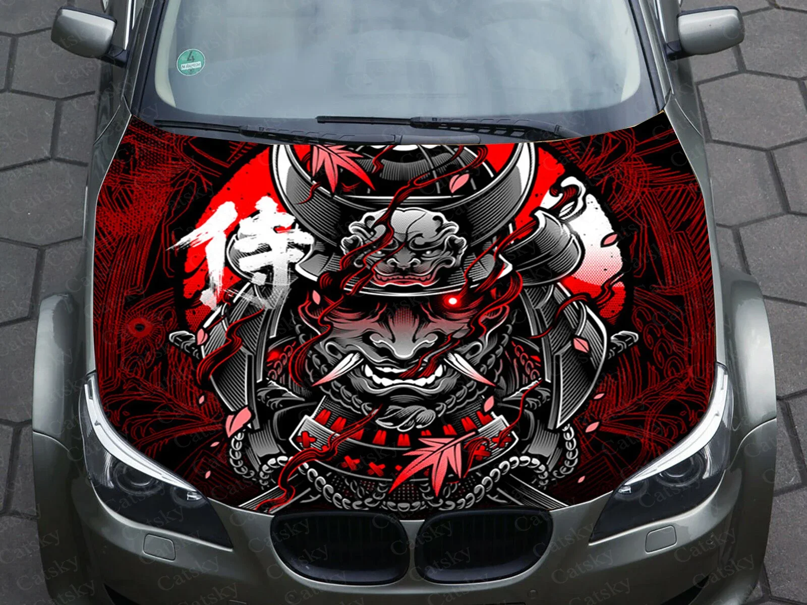 

Japanese mask samurai car hood vinyl sticker graphic packaging decal graphic hood sticky paper custom suitable for any car