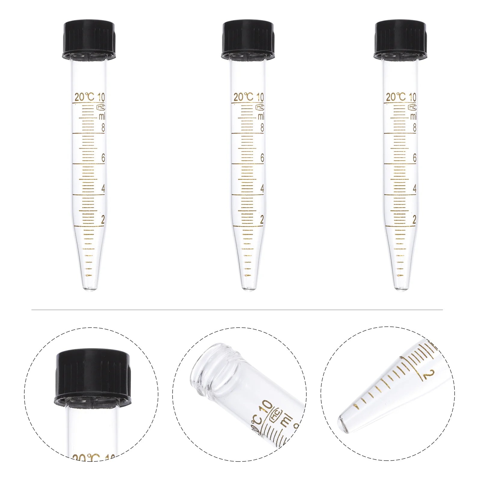 3 Pcs Screw Graduated Test Tube Liquid Tubes with Cap Centrifuge Spiral Supplies Laboratory Experiment Tools