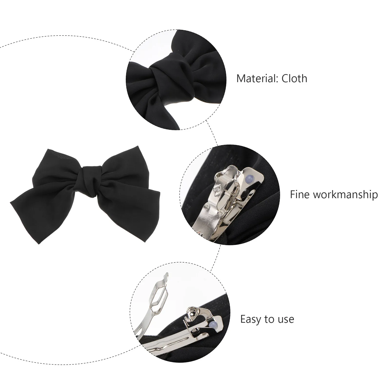 Black Bowknot Hair Clip for Women – Large Cloth Barrette, Elegant Party Bobby Pin Accessory