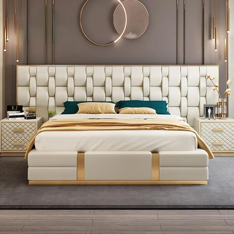 

New Luxury Bed Big With Mattress Headboard Designer Bedroom Furniture Customized King/Queen Size Frame Leather High Quality Bed