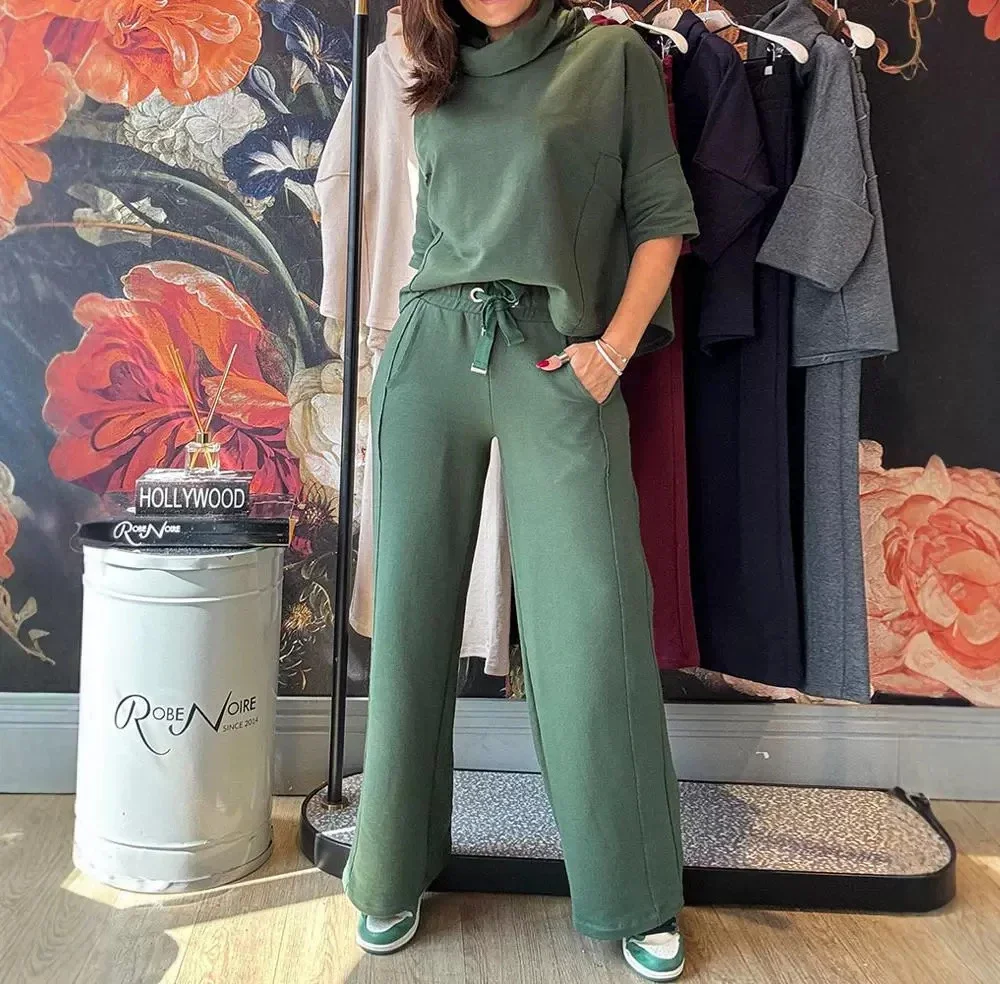 

New Fashion Elegant 2 Piece Sets Womens Outfits Autumn Winter 2024 Turtleneck Half Sleeve Top & Pocket Design Pants Suit Y2k