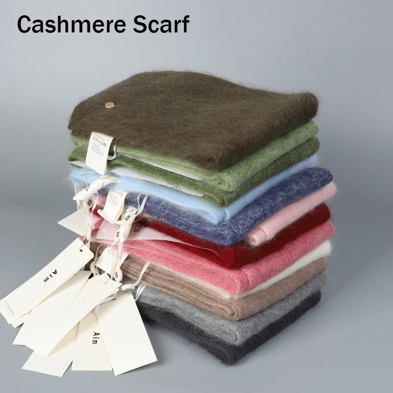 ウールカシミヤ混紡ふわふわおしゃれスカーフ-韓国風万能雰囲気暖かいネックプロテクション冬用スカーフ
