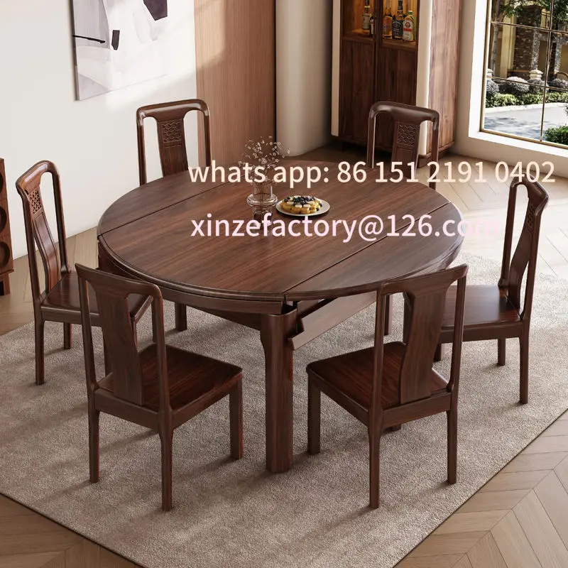 

Customizable new Chinese black gold all solid wood dining table and chair combination