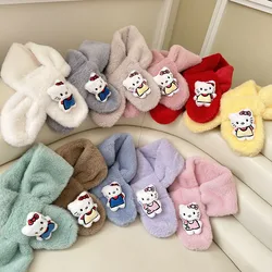 New Kawaii Cartoon Hello Kitty Plushie Doll Scarf Anime Sanrio Series Children's Winter Warm Cross Scarf Boy Girl Christmas Gift