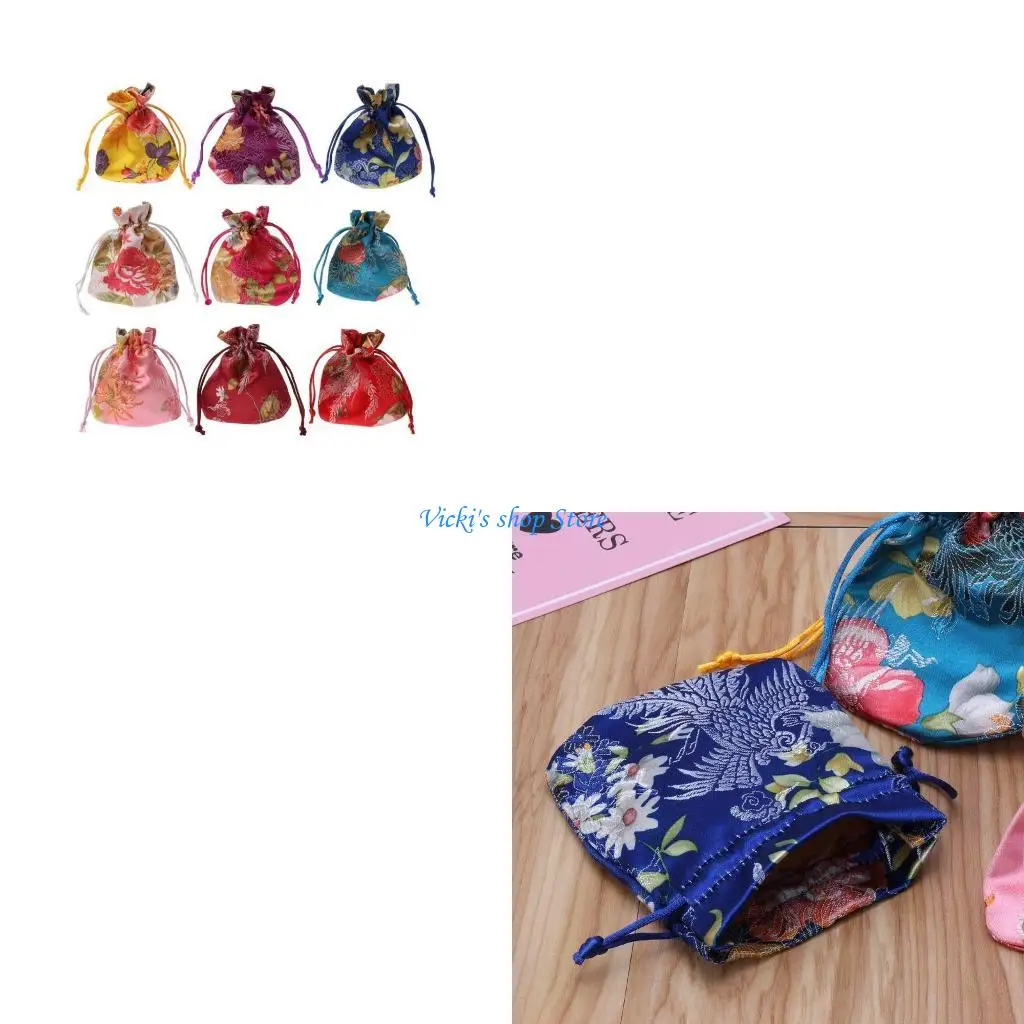 حقيبة مجوهرات برباط مطرزة من الحرير المطرز، حقيبة تنظيم إكسسوارات حقيبة برباط للنساء والفتيات