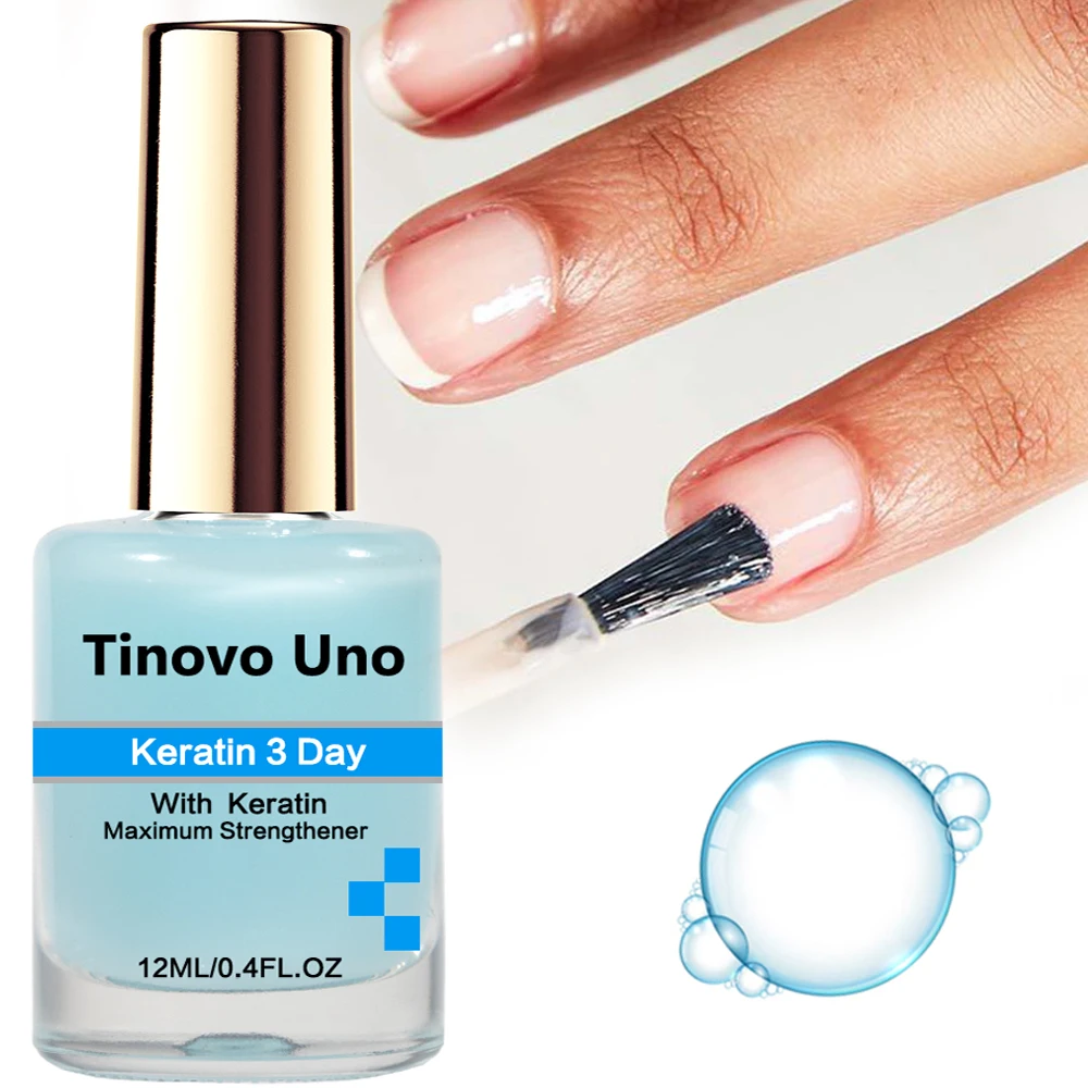 Tinovo Uno Keratin Nail Growth Light Blue 3 Day Maximum Strengthener for Damaged Nails 12ML Protein Nail Art Treatment Care Tool