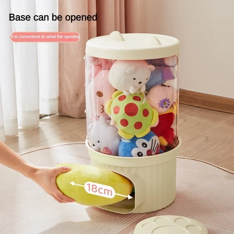 Cylindrical Plush Toy Storage Bucket with Lid Transparent Storage Bucket Plush Doll Storage Bucket