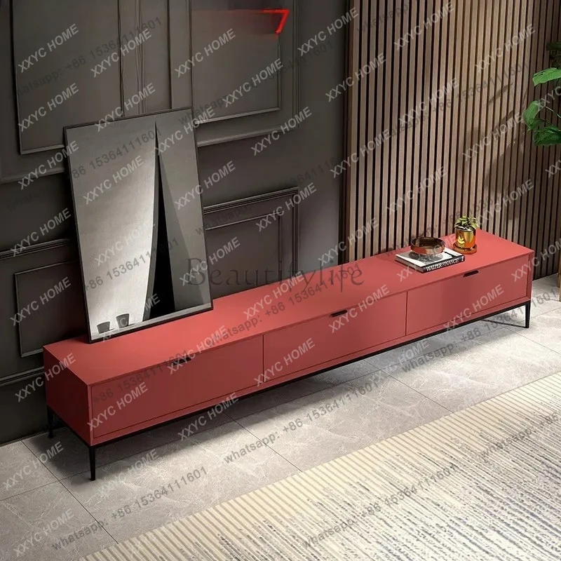 minimalist paint coffee table TV cabinet Nordic modern simple living room solid wood light luxury
