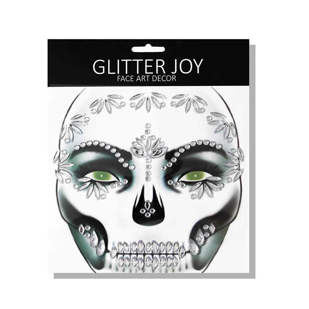 1Pc Face Jewel Makeup Sticker For Carnival Halloween Festival Skull Bone Dressing With Teeth Party Night Club Makeup Body Art