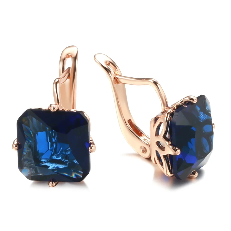 Wbmqda Große Quadratische Hellgrüne Stein Tropfen Ohrringe Für Frauen 585 Rose Gold Farbe Mode Zirkon Schmuck Zubehör