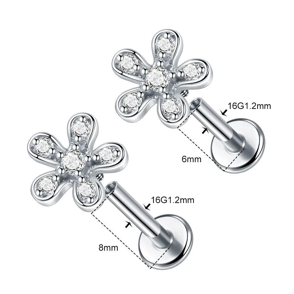 1PC Stainless Steel Ear Piercings Helix Earrings Flower Tragus Pirsing Flat Back Stud Cartilage Earrings for Women Conch Jewelry