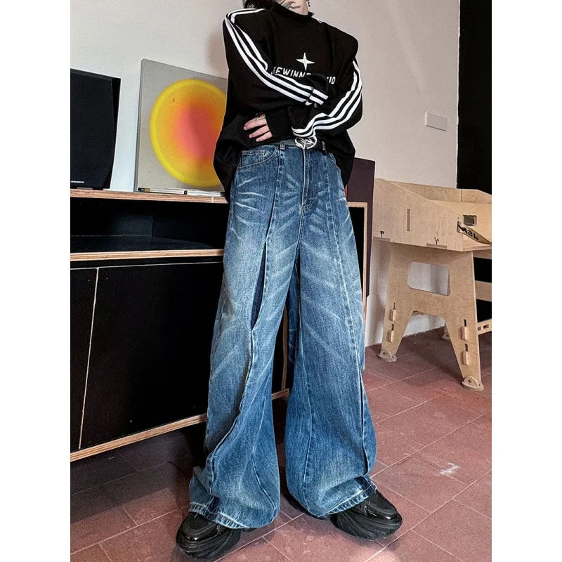 

Ретро-джинсы в японском стиле, свободные широкие брюки с эффектом стройности, повседневные, в американском стиле, с ощущением высокого класса, молодежная мода