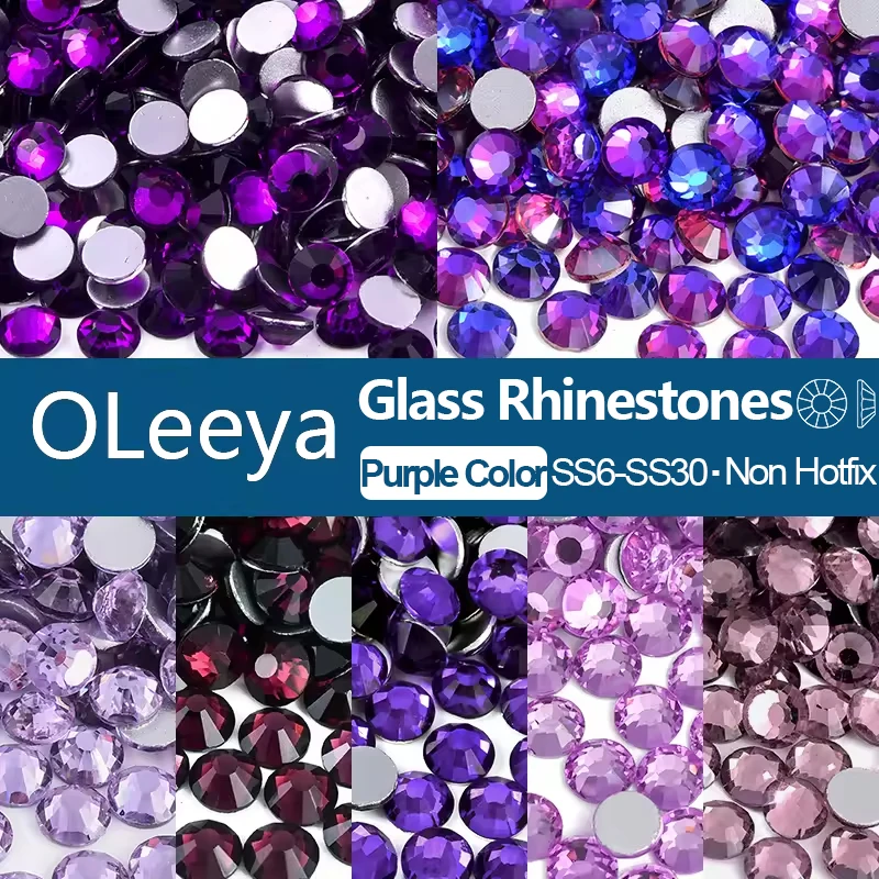 OLeeya Lila SS6-SS30 Nicht-Hotfix Strass-Steine Amethyst Glaskristalle Flache Rückseite Strass Klebesteine für Nagelkunst Kleidung DIY