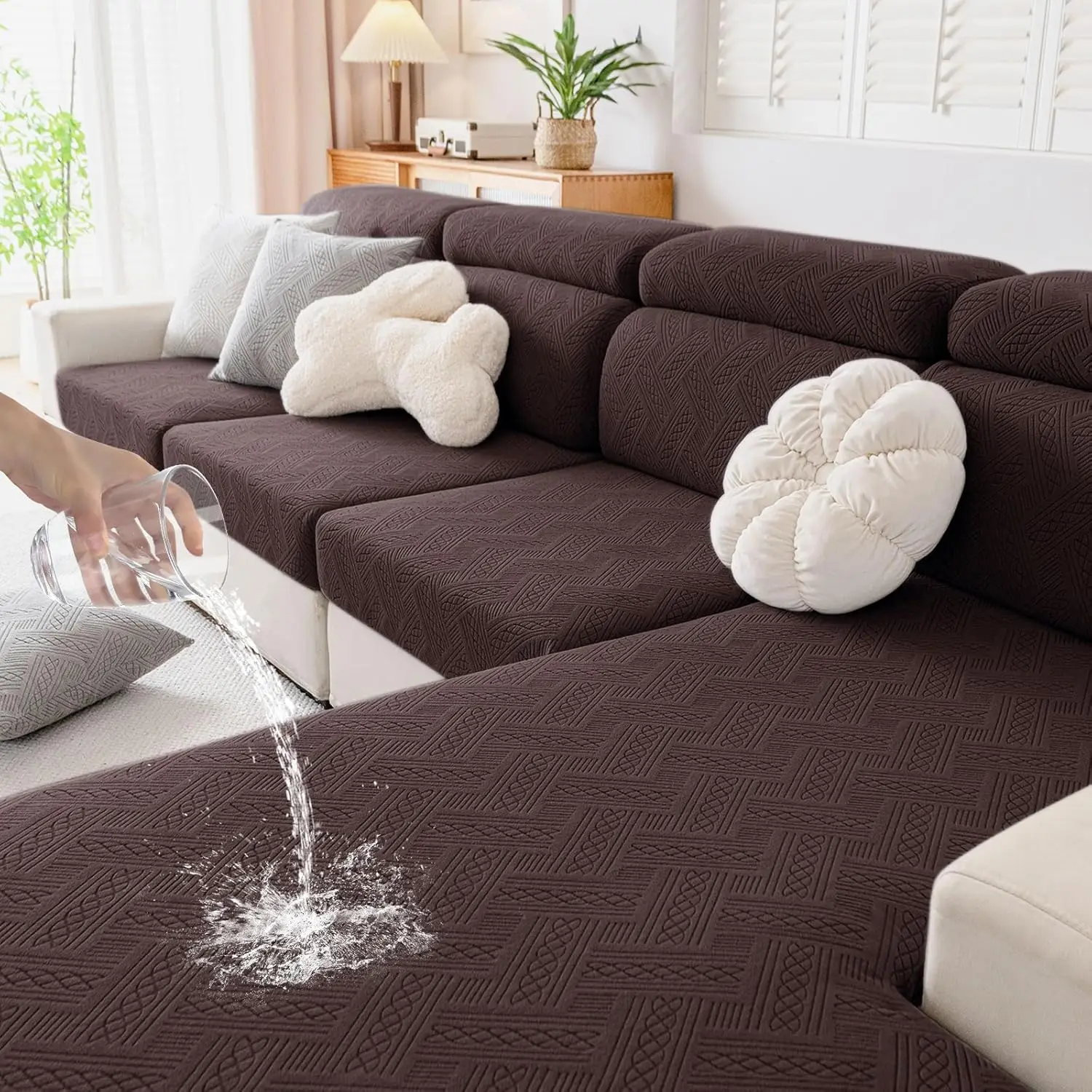

Waterproof Couch Cushion Covers for Sectional Sofa, Sofa Slipcover Washable, Sectional Chaise Lounge Couch Covers L Shape for