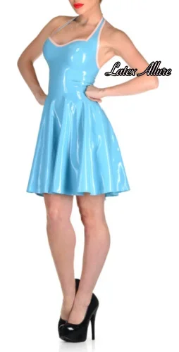 

Handmade Latex Dress Neck Halter dress A-Line Dress